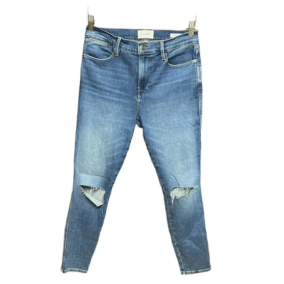 FRAME Denim Le High Waist Ankle Skinny Jeans In Wine Ridge Rips Size 29